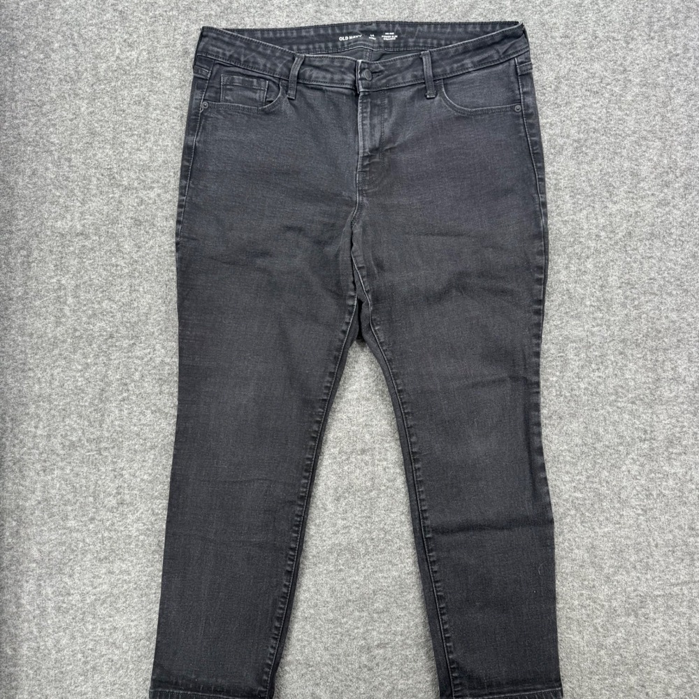 Old Navy Power Slim Straight Jeans Womens 14 Short Mid Rise Black Stretch Denim